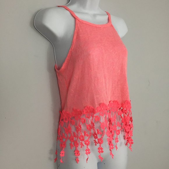 Charlotte Russe Tank Top Womens S Pink Embroidered Floral Pullover Cotton Blend - Picture 3 of 7